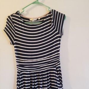 Womens boden navy blue white stripes midi dress